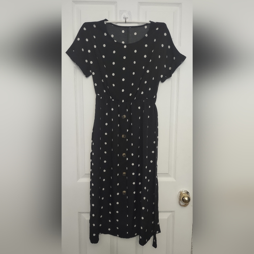 GOTOTOP Womens Polka Dot Printing Short Sleeve Round Neck Casual Loose Waist Bel